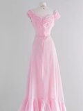 Vintage A line Pink Long Prom Dresses HZ1024