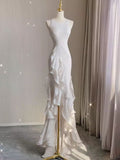 Vintage High Low White Chiffon Wedding Dresses HZ1024