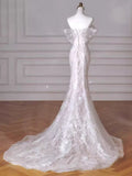 Vintage Mermaid Strapless Long White Lace Wedding Dresses HZ1024