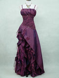 Vintage High Low Spaghetti Straps Grape Taffeta Long Prom Dresses Evening Gowns HZ1024