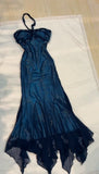 Vintage Sheath Halter Blue Chiffon Ankle Length Prom Dresses With Beads Evening Dress HZ1024