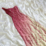 Vintage Sheath One Shoulder Chiffon Ombre Pink Floor Length Prom Dresses Evening Dress HZ1024