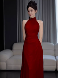 Vintage Mermaid Burgundy High Neckline Long Prom Dresses HZ1024