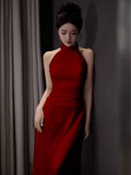 Vintage Mermaid Burgundy High Neckline Long Prom Dresses HZ1024