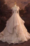Elegant V-Neck Tulle Long Ball Gown Wedding Dress HZ1024