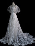 Elegant A Line Straps Tulle Sequin Long Wedding Dresses HZ1024
