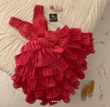 Cute Ball Gown V neckline Red Ruffles Homecoming Dress Short Birthday Outfits HZ1024
