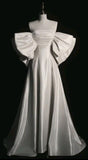 Elegant Ball Gown Strapless Satin Long White Wedding Dresses With Bow HZ1024