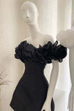 Off-Shoulder Strapless Ruffles Tulle Satin A-Line Mini Homecoming Dress HZ1024