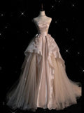 Elegant A-Line Strapless Tulle Long Prom Dress HZ1024