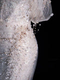 Elegant Mermaid Off The Shoulder Sequin Pearls Long White Wedding Dresses HZ1024