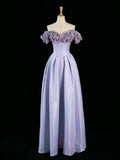 Pretty A Line Off The Shoulder Lilac Long Floral Prom Dresses Party Evening Dress HZ1024
