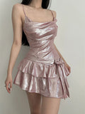 Pink Sequin Ruffle Asymmetrical Mini Dress Homecoming Dresses HZ1024