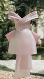 Amazing Strapless V-Neck Pleats Bow-Knot Mini Homecoming Party Dress HZ1024