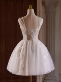 Cute Ball Gown Straps Beads Party Dress White Homecoming Dresses HZ1024