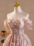 Cute Ball Gown Off The Shoulder Pink Lace Party Dress Homecoming Dresses HZ1024