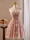 Cute Ball Gown Off The Shoulder Pink Lace Party Dress Homecoming Dresses HZ1024