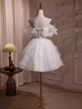 Cute Ball Gown Spaghetti Straps White Tulle Party Dress Homecoming Dresses HZ1024