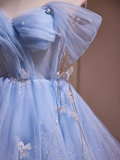 Elegant Ball Gown Off The Shoulder Tulle Party Dress Blue Homecoming Dresses HZ1024