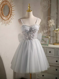 Elegant Ball Gown Straps Tulle Party Dress Gray Homecoming Dresses HZ1024