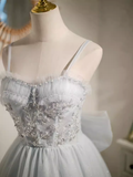 Elegant Ball Gown Straps Tulle Party Dress Gray Homecoming Dresses HZ1024