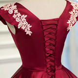 Elegant Ball Gown V Neckline Satin Party Dress Burgundy Homecoming Dresses HZ1024
