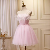 Elegant Ball Gown Spaghetti Straps Party Dress Pink Homecoming Dresses HZ1024