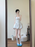 Cute White A Line Square Satin Short Homecoming Dress 18th Birthday Outfits HZ1024
