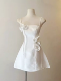 Elegant A Line Spaghetti Straps White Birthday Dress Short Homecoming Dresses HZ1024
