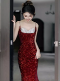 Sexy Mermaid Burgundy Sequin Prom Dresses HZ1024