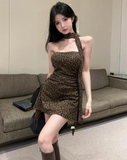 Unique A Line Strapless Satin Leopard Pattern Short Homecoming Dress 18th Birthday Outfits HZ1024