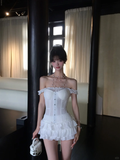 Sweet 18th White A Line Off The Shoulder Satin Chiffon Short Homecoming Dress Birthday Outfits HZ1024