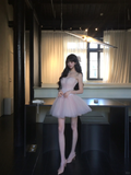 Princess 18th Pink Ball Gown Strapless Tulle Short Homecoming Dress Birthday Outfits HZ1024