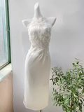 Simple Sheath High Neckline Lace Birthday Dress White Homecoming Dresses HZ1024