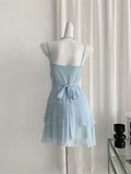 Cute Pale Blue A Line Spaghetti Straps Chiffon Tiered Short Homecoming Dress 17th Birthday Outfits HZ1024