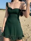 Dark Green Mermaid Spaghetti Straps Satin Chiffon Short Homecoming Dress 18th Birthday Outfits HZ1024