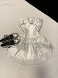 Pretty A Line Strapless Satin Tulle Short Homecoming Dress 16th Birthday Outfits HZ1024
