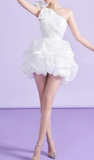 Simple Sheath One Shoulder Short Birthday Dress White Homecoming Dresses HZ1024