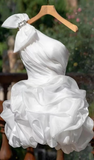 Simple Sheath One Shoulder Short Birthday Dress White Homecoming Dresses HZ1024