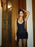 Sexy Mermaid Black Satin Lace Short Homecoming Dress 20th Birthday Outfits HZ1024