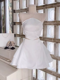 Simple A Line Spaghetti Straps Short Birthday Dress White Homecoming Dresses HZ1024