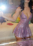 Lilac A Line Spaghetti Straps Deep V Neck Satin Sequin Short Homecoming Dress 20th Birthday Outfits HZ1024