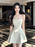 Simple A Line Strapless Satin Short Homecoming Dress 16th Birthday Outfits HZ1024
