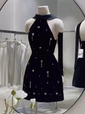 Simple A Line Scoop Neckline Short Birthday Dress Black Homecoming Dresses HZ1024