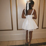 Simple Elegant A Line Spaghetti Straps Satin Short Homecoming Dress 18th Birthday Outfits HZ1024