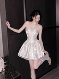 Elegant A Line Strapless Satin Lace Short Homecoming Dress 16th Birthday Outfits HZ1024
