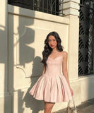Simple A Line Spaghetti Straps Satin Short Homecoming Dress 17th Birthday Outfits HZ1024
