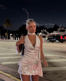 Chic A Line Halter Satin Sequin Short Homecoming Dress 22th Birthday Outfits HZ1024