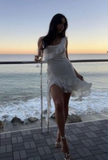 Pretty A Line Spaghetti Straps Satin Chiffon Ruffles Short Homecoming Dress 22th Birthday Outfits HZ1024