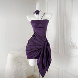 Chic Mermaid One Shoulder Purple Satin Pleated Short Homecoming Dress 18th Birthday Outfits HZ1024